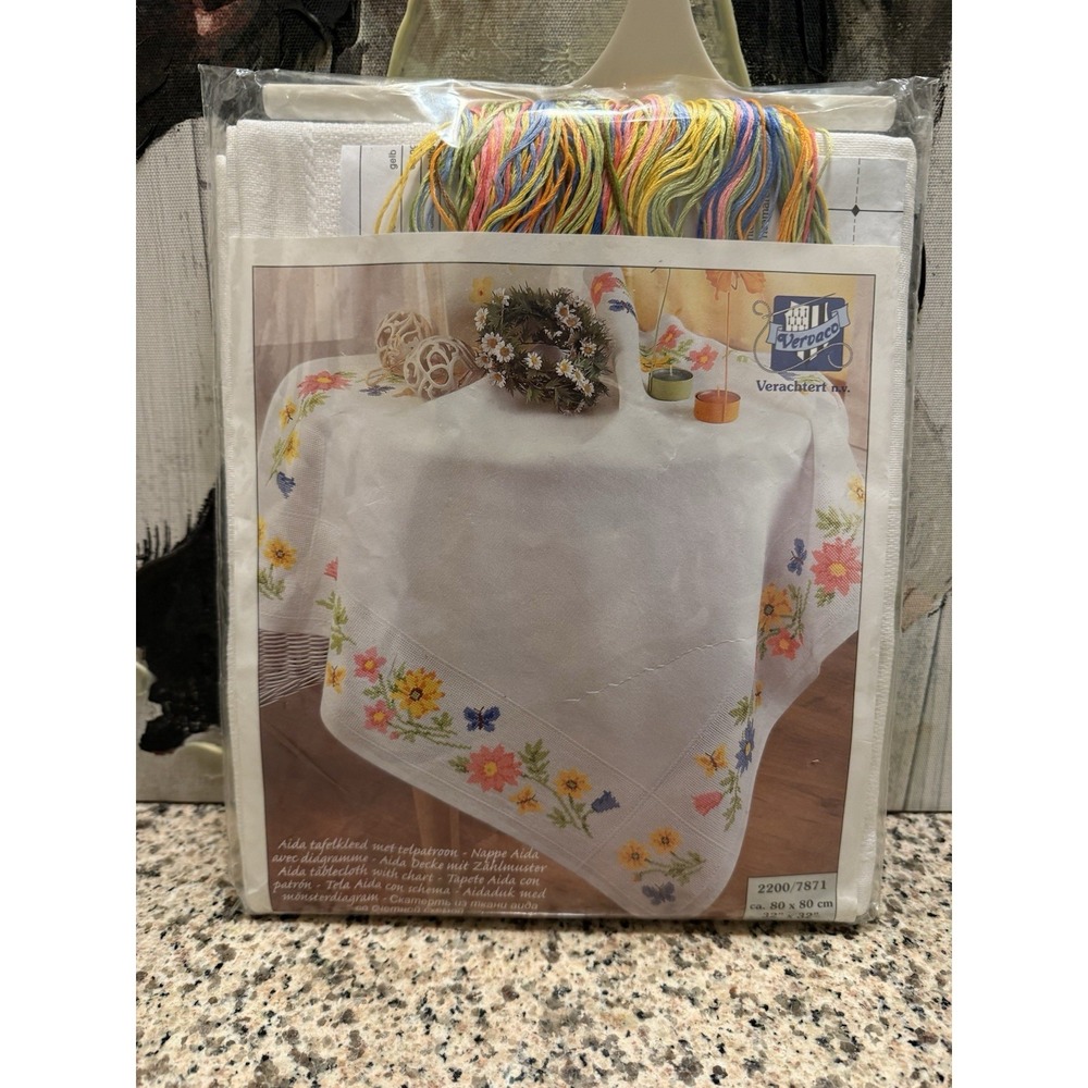 Vervaco Spring Flowers Tablecloth Stamped Embroidery Kit, 32" by 32"